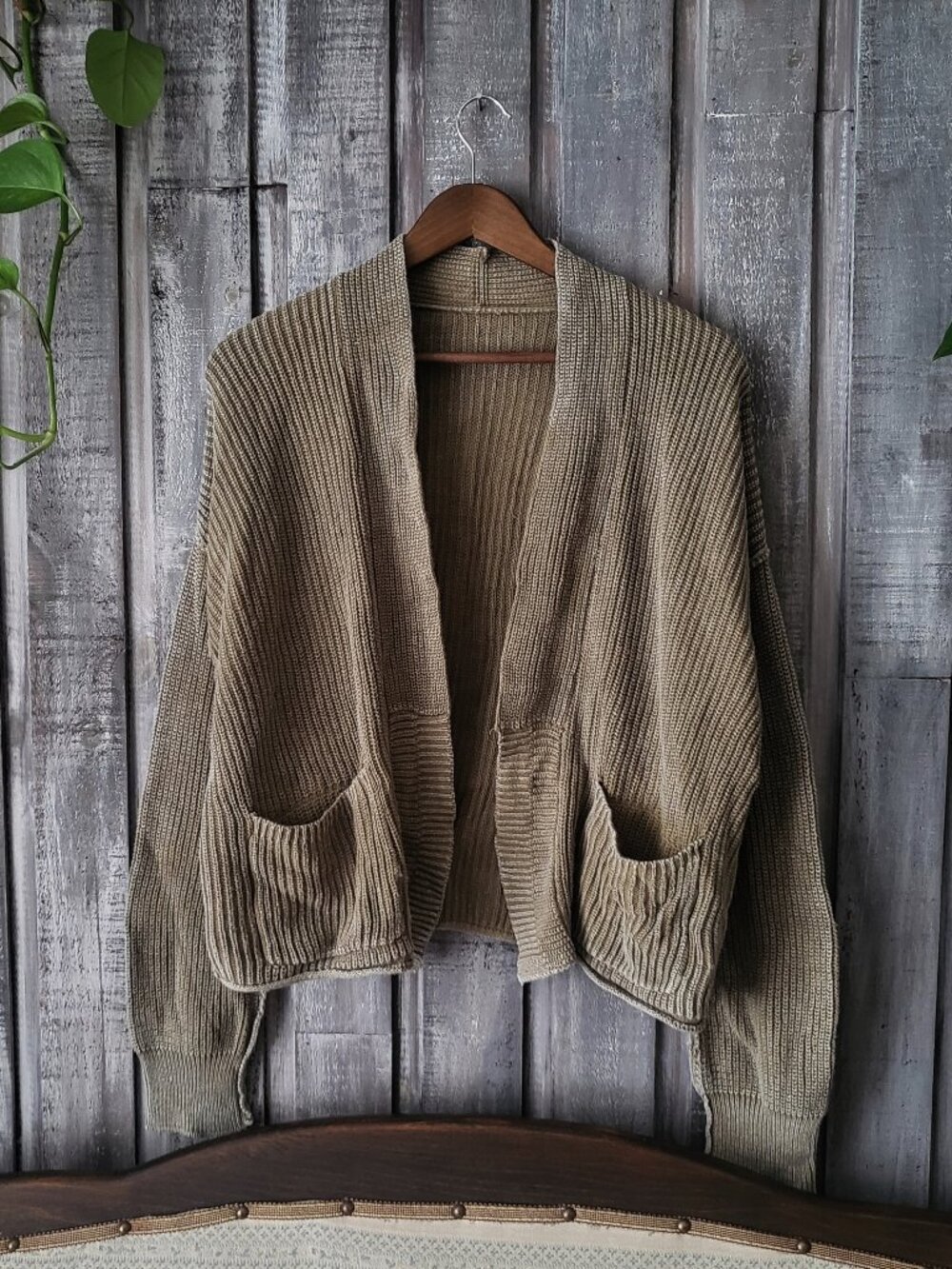 Olive Chunky Ribbed Knit Cardigan Sweater